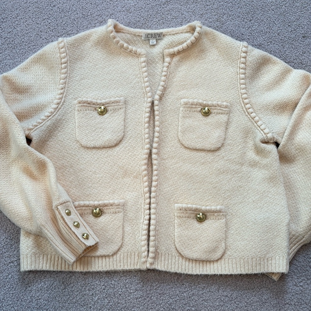 J Crew Ivory Lady Jacket Sweater - Size L